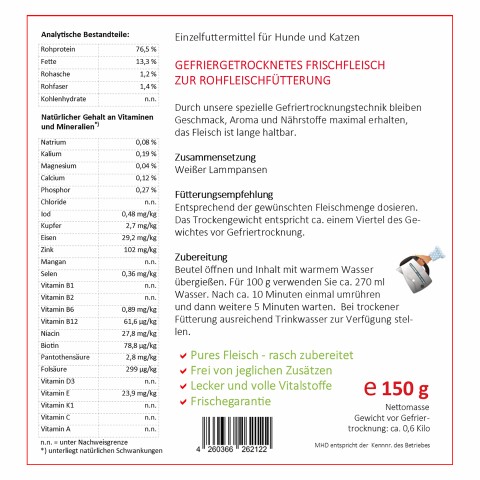 Hund Katze B.A.R.F. Hundefutter Easy Barf Lammpansen 150g 1 Stück -3- Anifit